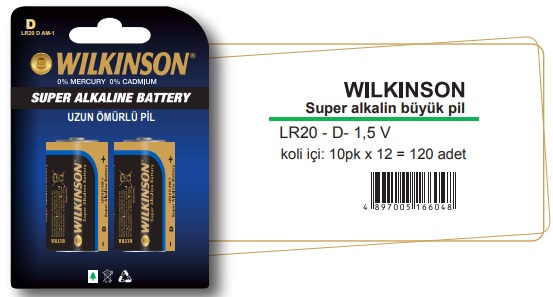 WILKINSON Alkalin Büyük Pil - LR20 D 1,5 V